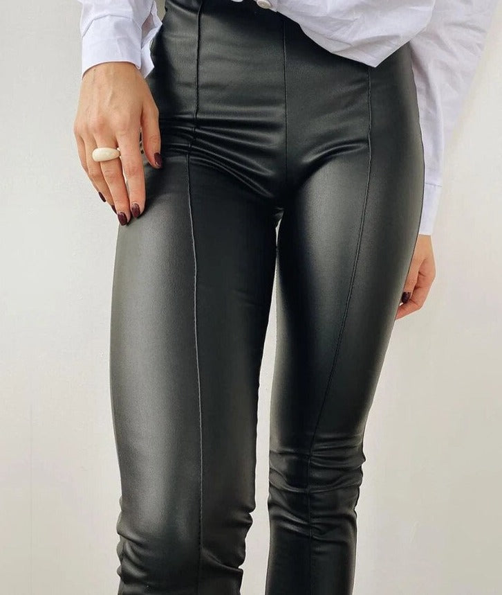 London Leather Legging Met Fleece - Zwart / S - Maanmode -